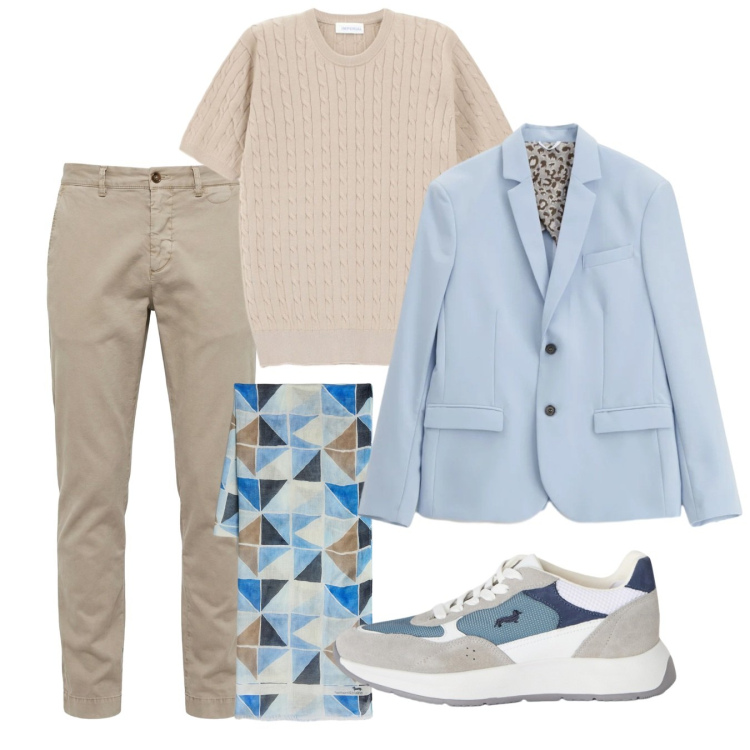 Outfit uomo - Giugno. Stile Casual per Tutti i giorni. Abbinamento con sneakers, pantaloni chino, sciarpe, giacche, t-shirt.