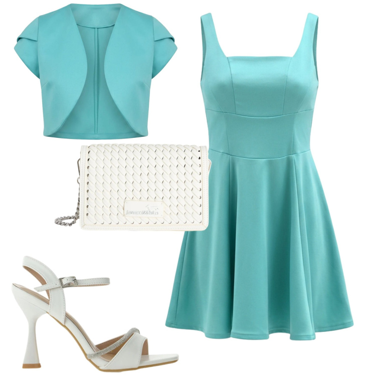 Outfit donna - Cerimonia. Stile Chic per Cerimonia. Abbinamento con borse a tracolla, sandali gioiello, vestiti corti, bolero.