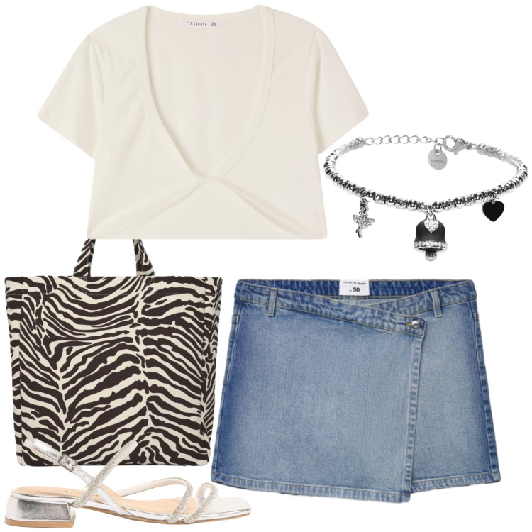 Outfit donna - Total look #2424238. Stile Casual chic per Tutti i giorni. Abbinamento con sandali, top, shopping bag, gonne, braccialetti.