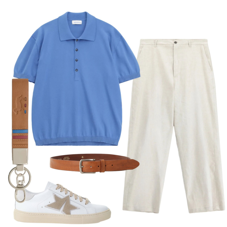 Outfit uomo - Total look #2424259. Stile Urban per Tutti i giorni. Abbinamento con portachiavi, polo, sneakers, pantaloni, cinture.