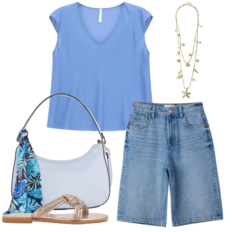 Outfit donna - Total look #2424281. Stile Casual chic per Tutti i giorni. Abbinamento con borse a mano, bermuda, top, collane, sandali.