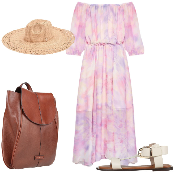 Outfit donna - Total look #2424284. Stile Casual chic per Tutti i giorni. Abbinamento con zaini, sandali alla schiava, cappelli, vestiti lunghi.