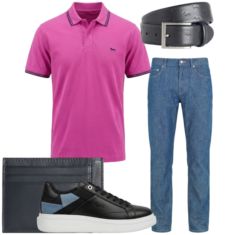 Outfit uomo - Total look #2424286. Stile Casual per Tutti i giorni. Abbinamento con jeans, portafogli, cinture, sneakers, polo.