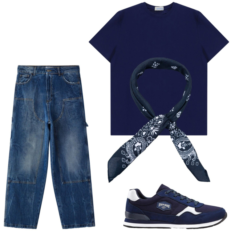 Outfit uomo - Total look #2424298. Stile Casual per Tutti i giorni. Abbinamento con sneakers, jeans dritti, sciarpe e foulard, t-shirt.