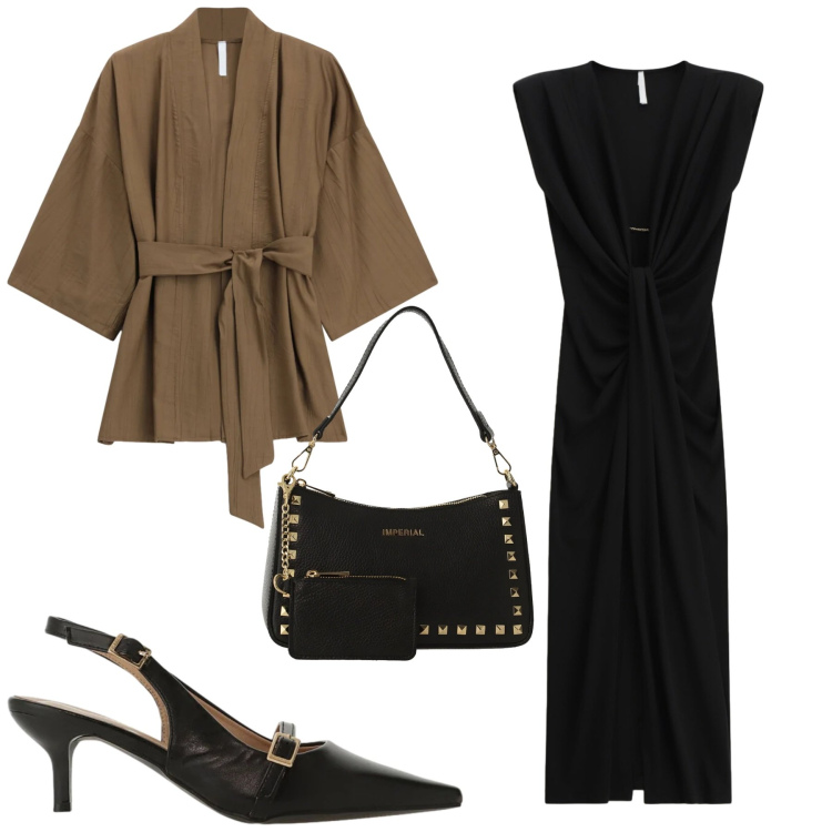 Outfit donna - Total look #2424333. Stile Chic per Serata fuori. Abbinamento con vestiti lunghi, sandali col tacco, borse a spalla, trench.