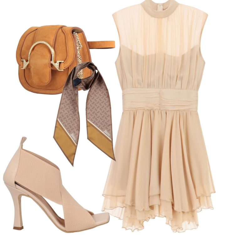 Outfit donna - Imperial. Stile Trendy per Tutti i giorni. Abbinamento con marsupi, sandali in pelle, sciarpe, vestiti corti.