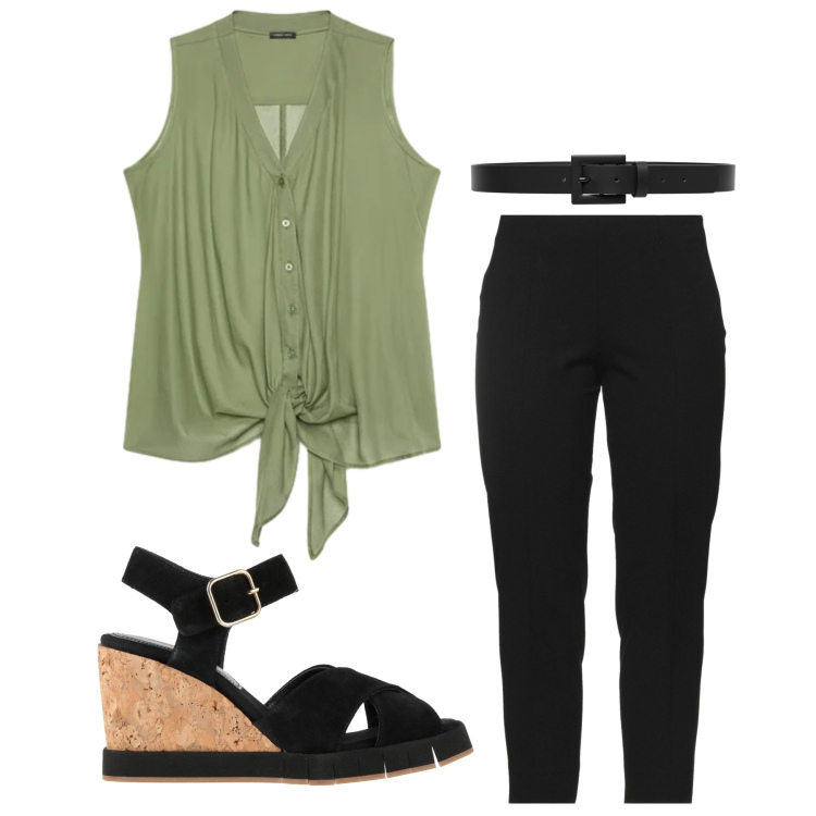 Outfit donna - Total look #2424379. Stile Casual chic per Ufficio. Abbinamento con pantaloni, sandali in pelle, cinture, top.