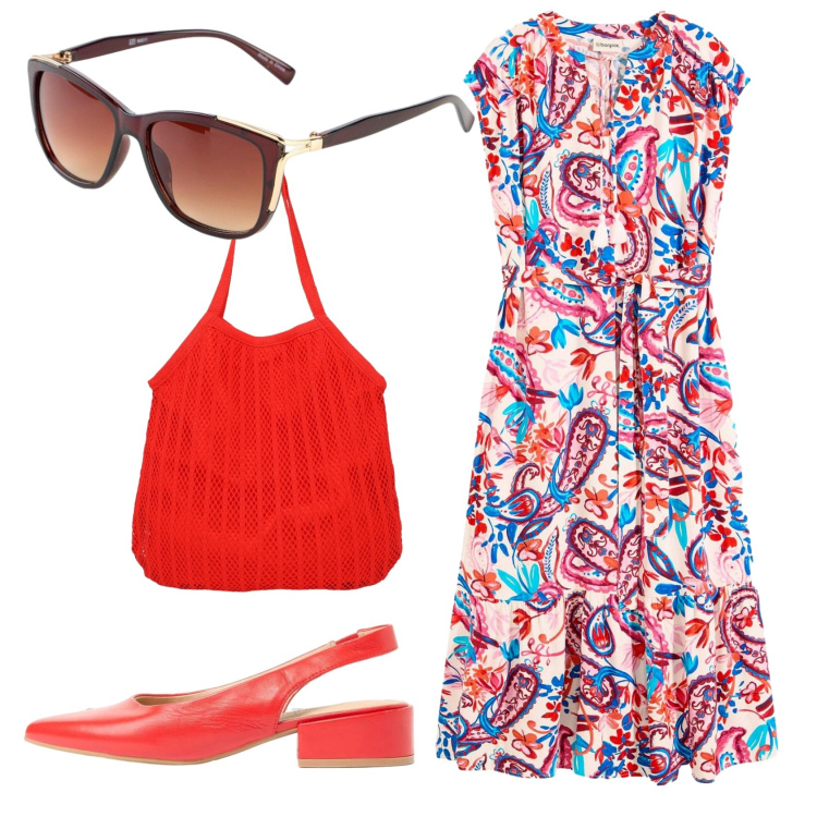 Outfit donna - Total look #2424398. Stile Basic per Tutti i giorni. Abbinamento con vestiti chemisier, décolleté, occhiali da sole, shopping bag.