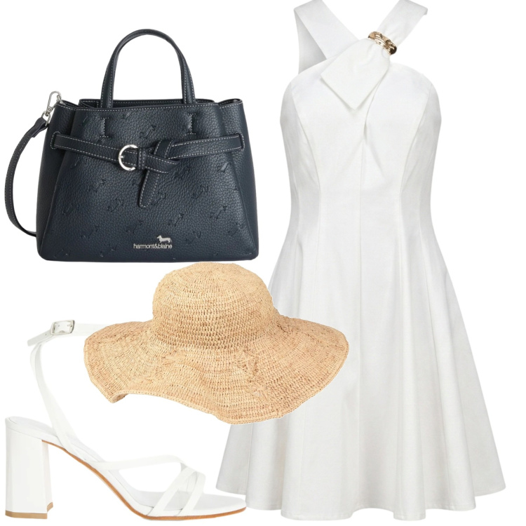 Outfit donna - White. Stile Chic per Tutti i giorni. Abbinamento con cappelli, borse a mano, sandali in pelle, vestiti corti.