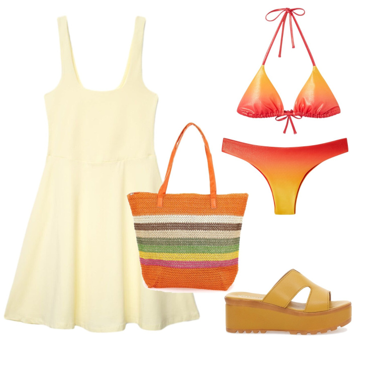 Outfit donna - Outfits mare ma non solo. Stile Vintage retrò per Mare. Abbinamento con bikini, bikini, vestiti corti, sandali col tacco, shopping bag.