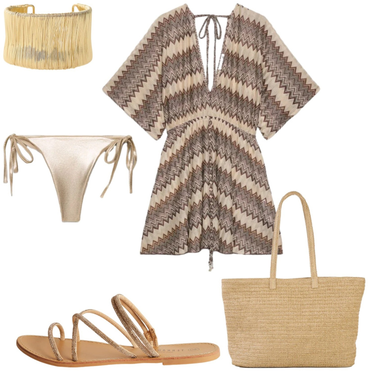 Outfit donna - Total look #2424417. Stile Casual per Mare. Abbinamento con shopping bag, sandali, caftani, bikini, braccialetti.
