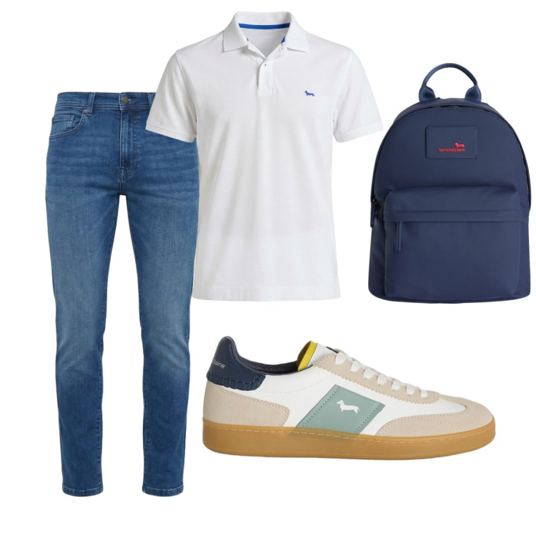 Outfit uomo - Total look #2424423. Stile Casual per Tutti i giorni. Abbinamento con borse sportive, polo, jeans slim fit, sneakers.