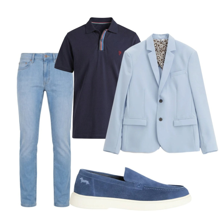 Outfit uomo - Total look #2424429. Stile Trendy per Ufficio. Abbinamento con jeans, polo, scarpe stringate, giacche.