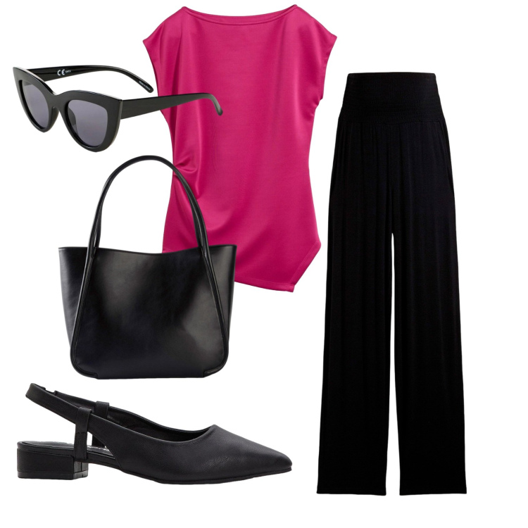 Outfit donna - Total look #2424431. Stile Bon Ton per Ufficio. Abbinamento con pantaloni, shopping bag, décolleté, top, occhiali da sole.