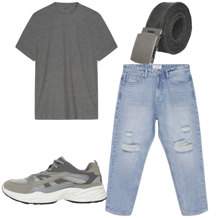 Outfit uomo - Rascal. Stile Urban per Tutti i giorni. Abbinamento con sneakers, jeans strappati, cinture, t-shirt.