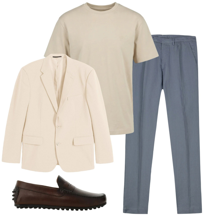 Outfit uomo - Tocco di classe. Stile Casual per Tutti i giorni. Abbinamento con giacche, t-shirt, pantaloni, scarpe stringate.