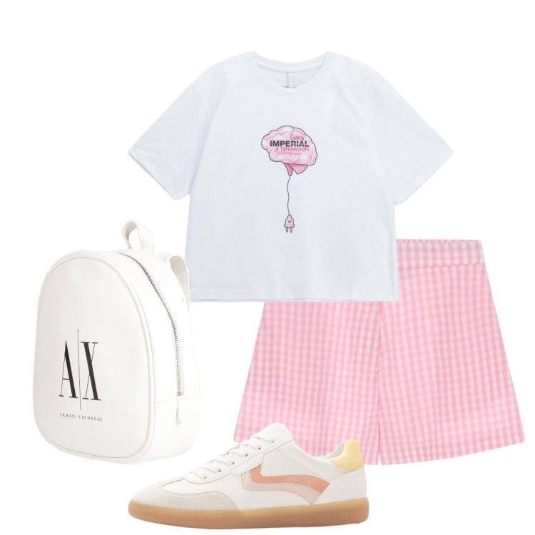 Outfit donna - Stile preppy con le amiche. Stile Preppy per Tutti i giorni. Abbinamento con zaini, sneakers, t-shirt, shorts.