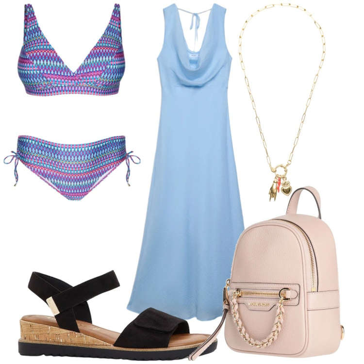 Outfit donna - Total look #2424520. Stile Trendy per Mare. Abbinamento con zaini, sandali, vestiti lunghi, ciondoli, bikini.