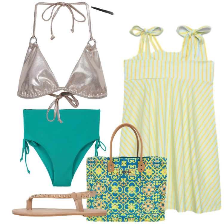 Outfit donna - Terranova - Beach State of Mind. Stile Chic per Mare. Abbinamento con bikini, bikini, ciabatte, vestiti corti, borse a spalla.