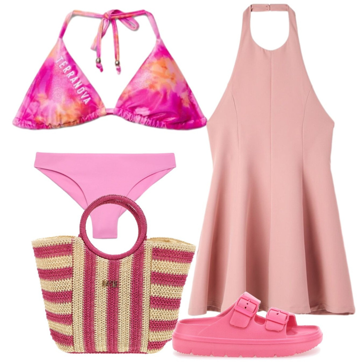 Outfit donna - Terranova - Beach State of Mind. Stile Bon Ton per Mare. Abbinamento con bikini, bikini, vestiti corti, ciabatte, borse a mano.