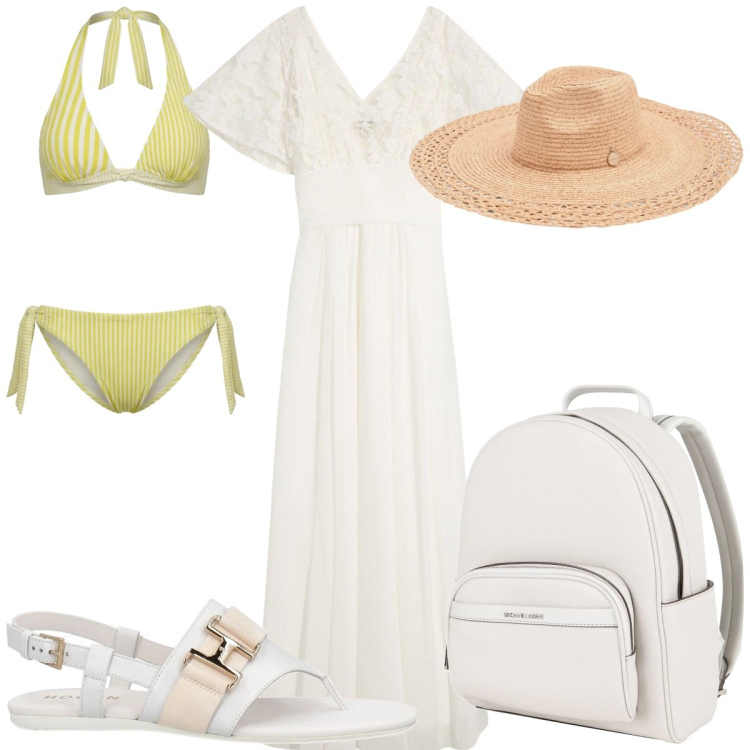 Outfit donna - Total look #2424539. Stile Boho per Mare. Abbinamento con zaini, infradito, vestiti, bikini, cappelli.