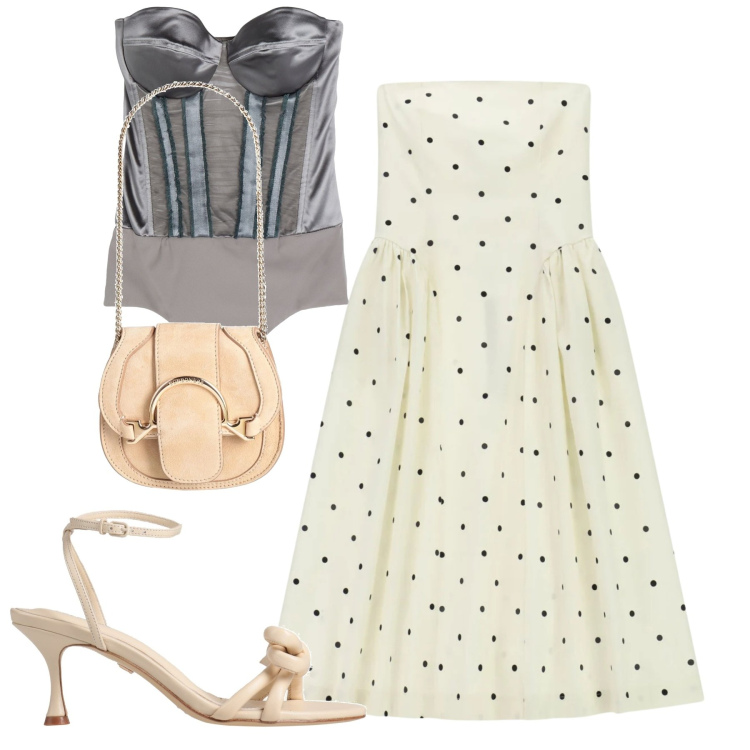 Outfit donna - Aperitivo d’estate. Stile Chic per Serata fuori. Abbinamento con marsupi, body, sandali in pelle, vestiti midi/longuette.