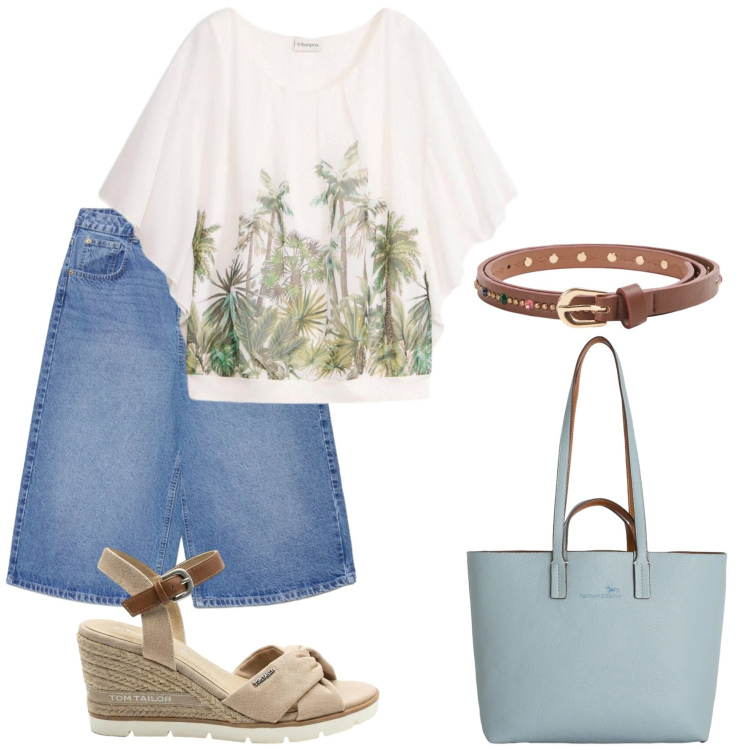 Outfit donna - Total look #2424548. Stile Basic per Tutti i giorni. Abbinamento con sandali col tacco, bluse, pantaloni corti, cinture, shopping bag.