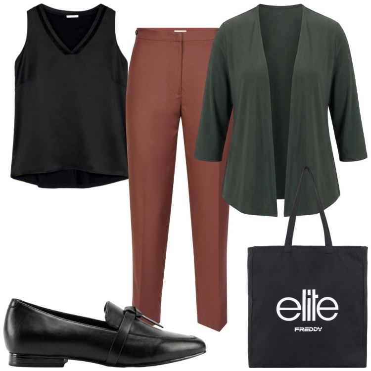 Outfit donna - Total look #2424552. Stile Mannish per Ufficio. Abbinamento con mocassini, shopping bag, blazer, top, pantaloni.
