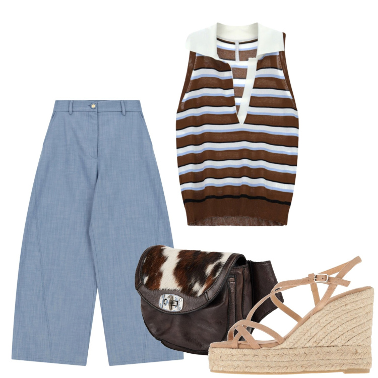 Outfit donna - Giugno. Stile Casual per Tutti i giorni. Abbinamento con marsupi, espadrillas, jeans, top.