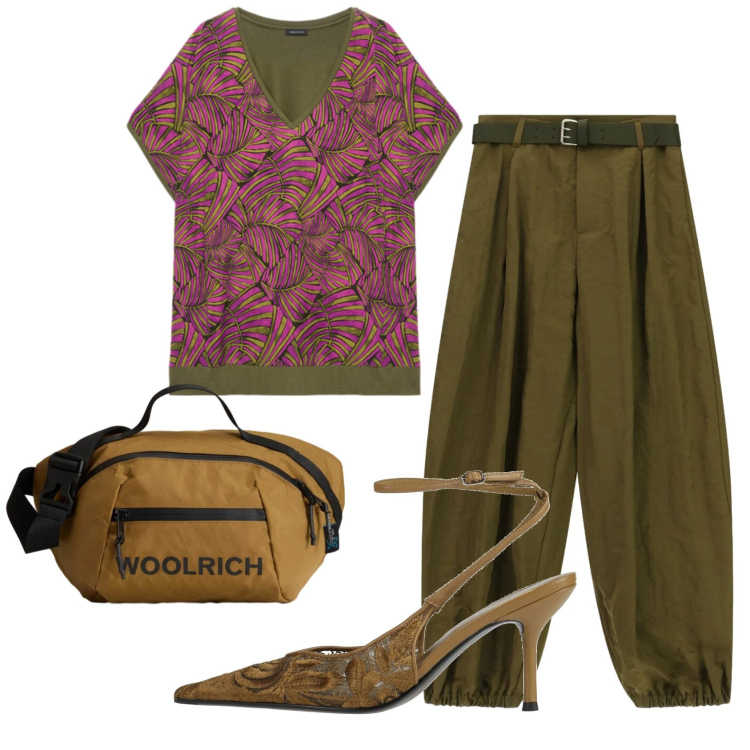 Outfit donna - Total look #2424593. Stile Trendy per Ufficio. Abbinamento con décolleté, pantaloni, borse a tracolla, t-shirt.
