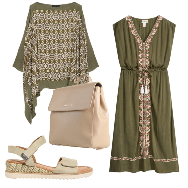 Outfit donna - Total look #2424595. Stile Etnico per Tutti i giorni. Abbinamento con zaini, sandali, vestiti midi/longuette, bluse.