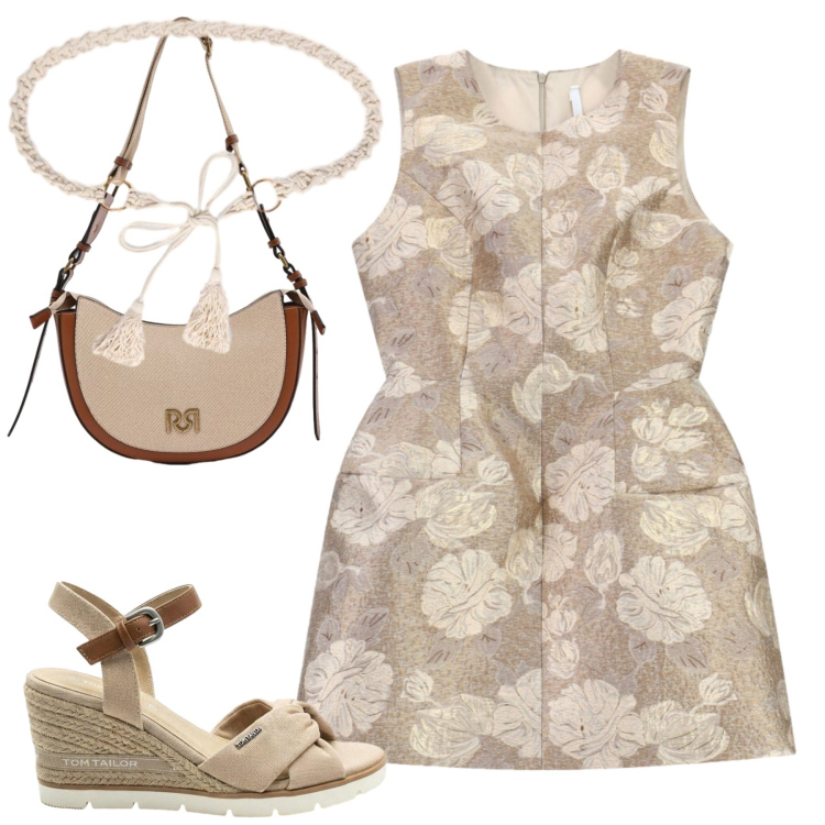 Outfit donna - City. Stile Casual chic per Tutti i giorni. Abbinamento con sandali col tacco, vestiti corti, borse a tracolla, cinture.