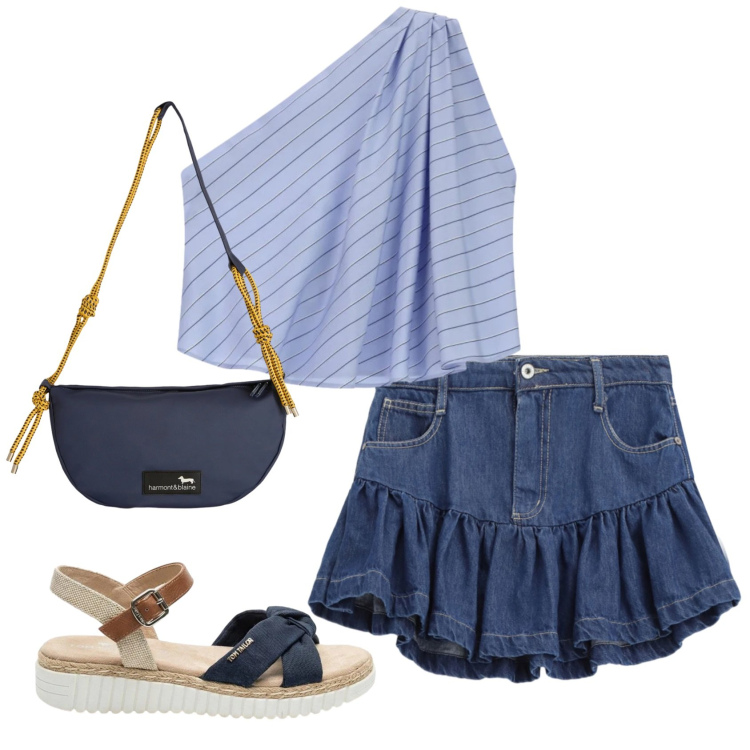 Outfit donna - Total look #2424600. Stile Casual chic per Mare. Abbinamento con sandali, borse a tracolla, top, minigonne.