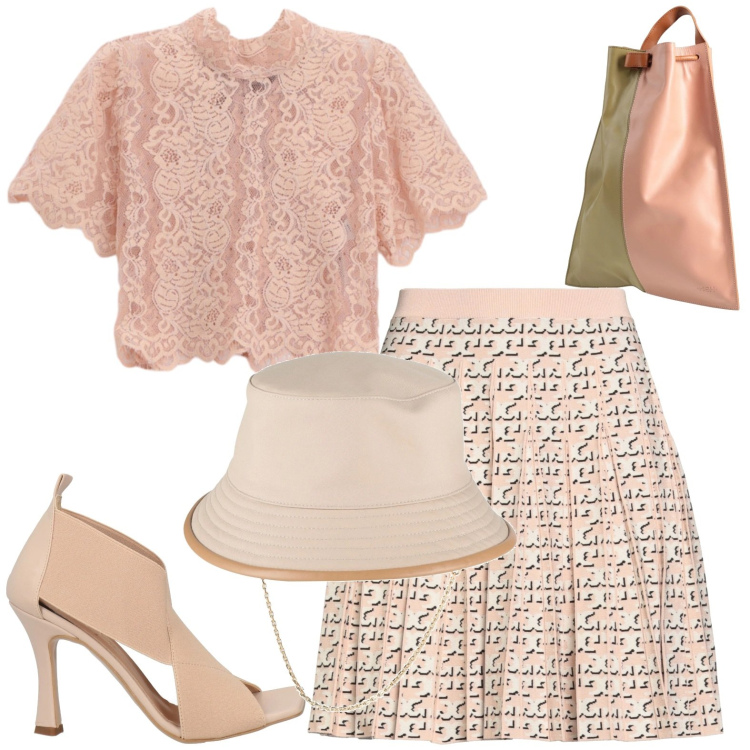 Outfit donna - Elegante in città. Stile Casual chic per Serata fuori. Abbinamento con sandali in pelle, cappelli, minigonne, zaini, top.