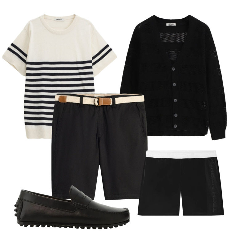 Outfit uomo - In barca a vela. Stile Casual per Mare. Abbinamento con cardigans, maglieria, scarpe stringate, costumi, bermuda.