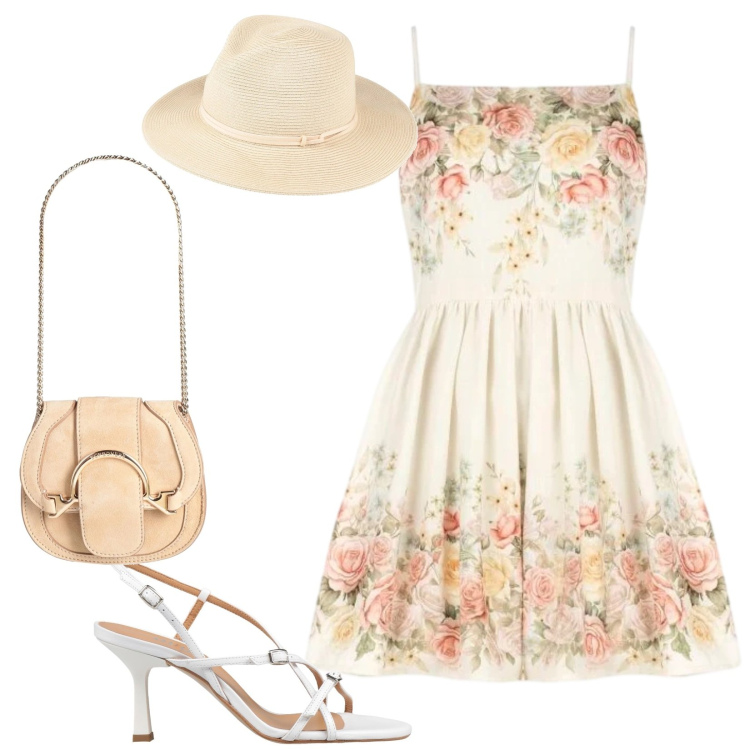 Outfit donna - Total look #2424628. Stile Chic per Cerimonia. Abbinamento con marsupi, cappelli, sandali in pelle, vestiti corti.