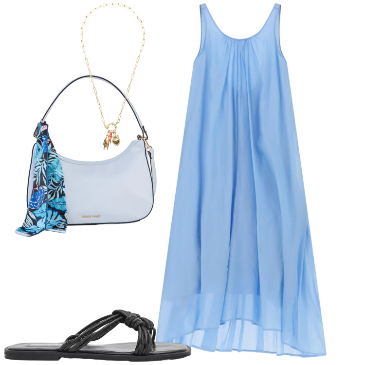 Outfit donna - Giugno. Stile Casual chic per Tutti i giorni. Abbinamento con borse a mano, vestiti lunghi, ciondoli, sandali.