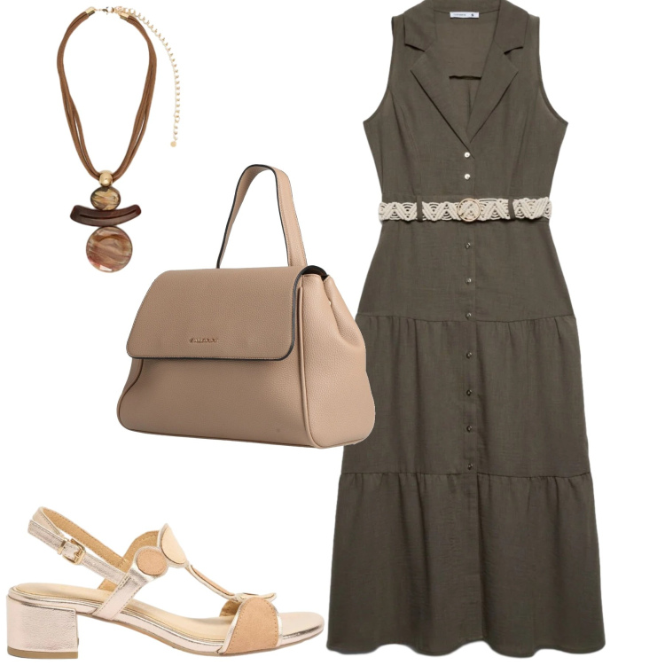Outfit donna - Total look #2424680. Stile Urban per Tutti i giorni. Abbinamento con zaini, sandali col tacco, vestiti chemisier, ciondoli.