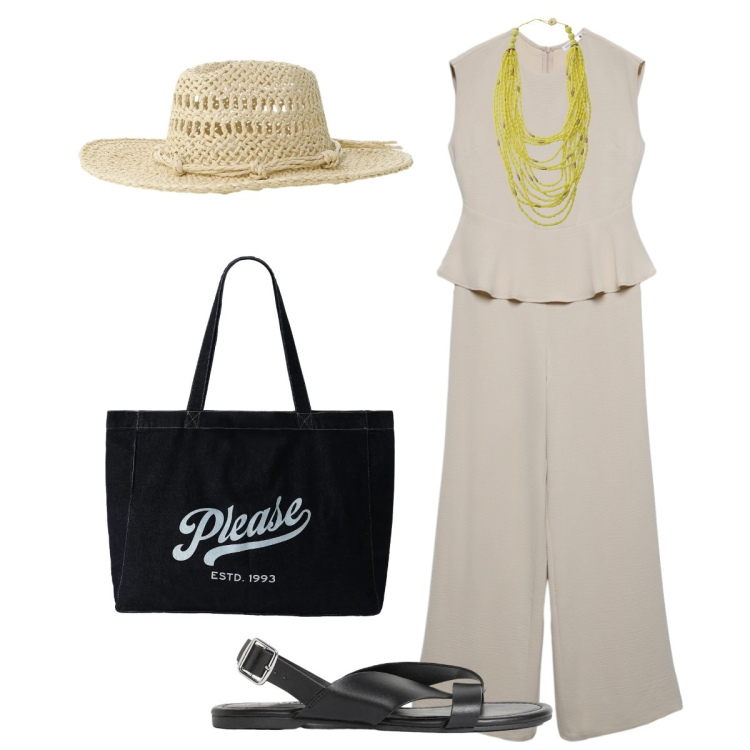 Outfit donna - Colori chiari per difendersi dal caldo. Stile Glamour per Tutti i giorni. Abbinamento con sandali, tute, collane, cappelli, shopping bag.
