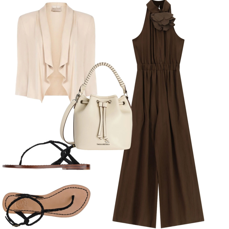 Outfit donna - La tuta imperial. Stile Casual chic per Tutti i giorni. Abbinamento con infradito, borse a secchiello, tute, blazer.