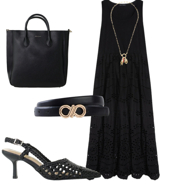 Outfit donna - Total look #2424768. Stile Casual chic per Tutti i giorni. Abbinamento con cinture, borse a tracolla, décolleté, ciondoli, vestiti lunghi.
