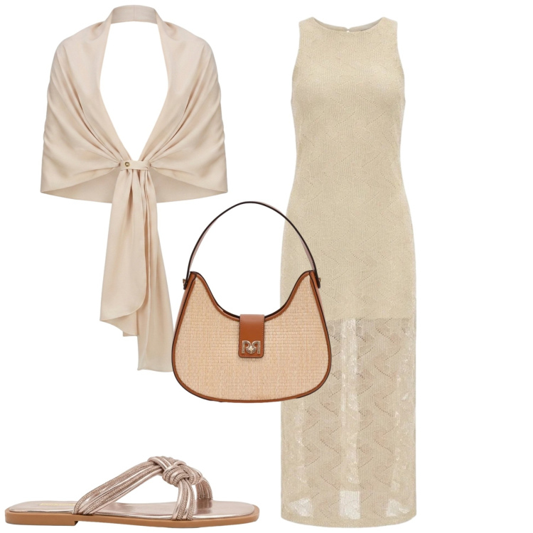Outfit donna - Total look #2424782. Stile Casual chic per Serata fuori. Abbinamento con vestiti midi/longuette, borse a spalla, sandali, stole.