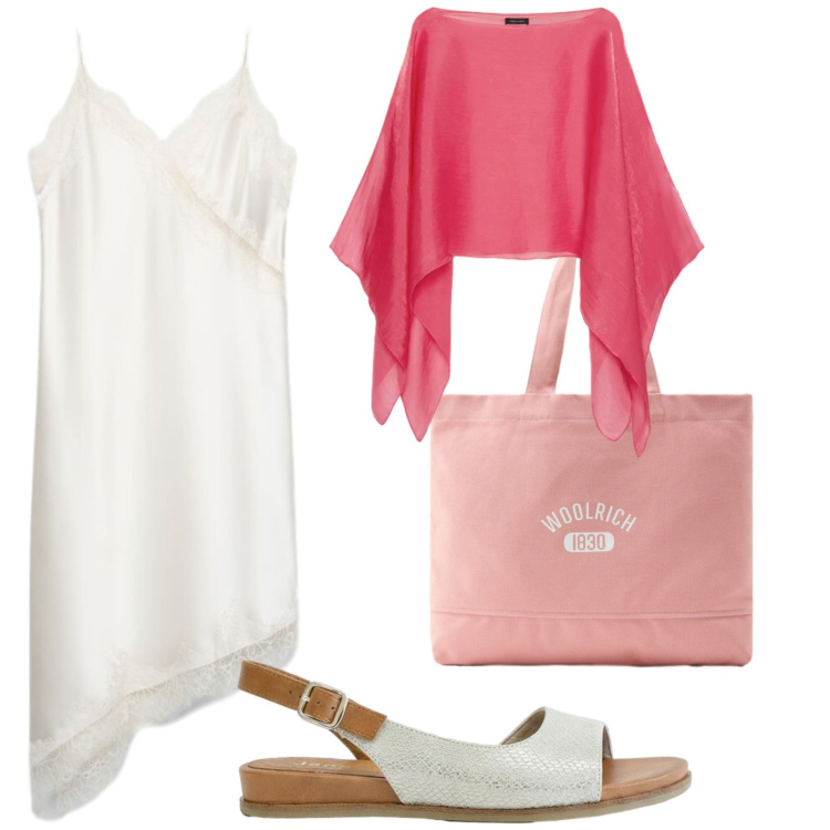 Outfit donna - Slip dress white. Stile Trendy per Serata fuori. Abbinamento con sandali, vestiti asimmetrici, borse tote, blazer.