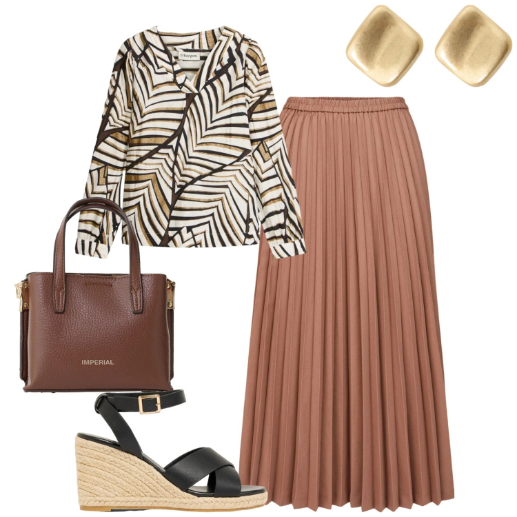 Outfit donna - City. Stile Urban per Tutti i giorni. Abbinamento con tuniche, zeppe, borse a tracolla, orecchini, minigonne.