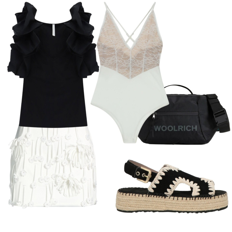 Outfit donna - Sandali bicolor. Stile Glamour per Tutti i giorni. Abbinamento con minigonne, espadrillas, body, top, borse a tracolla.