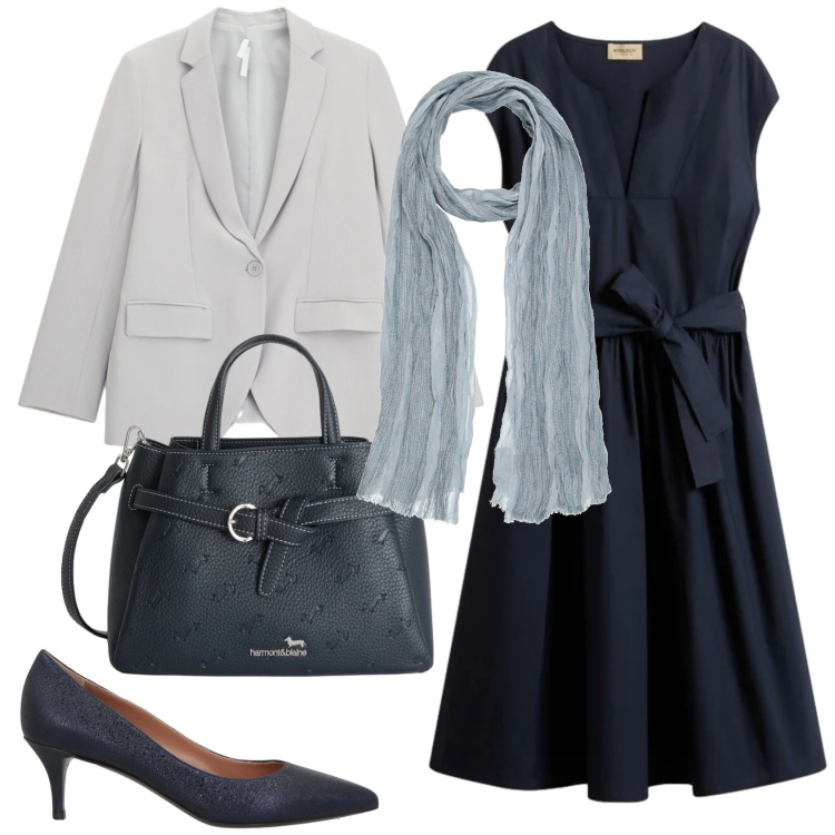 Outfit donna - Total look #2424846. Stile Bon Ton per Serata fuori. Abbinamento con sciarpe, décolleté, borse a mano, blazer, vestiti corti.