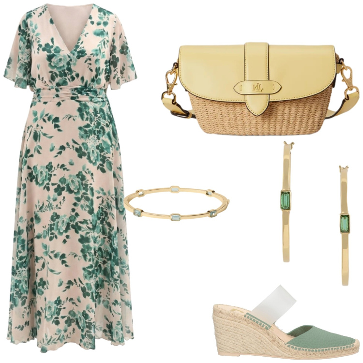 Outfit donna - Acqua di mare. Stile Casual chic per Tutti i giorni. Abbinamento con espadrillas, vestiti lunghi, borse a tracolla, braccialetti, orecchini.