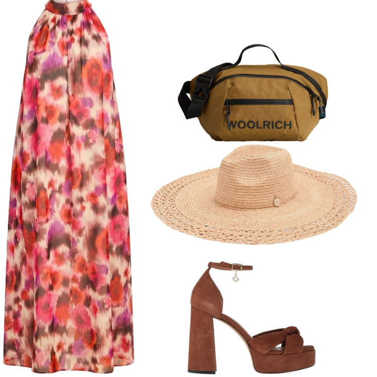 Outfit donna - Total look #2424898. Abbinamento con sandali in pelle, cappelli, borse a tracolla, vestiti lunghi.