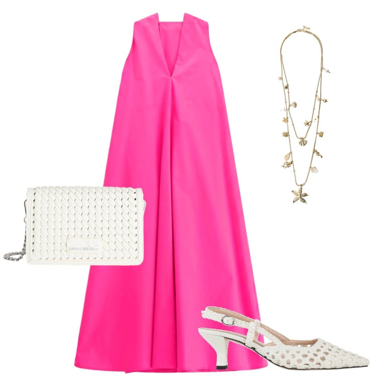 Outfit donna - Fluo. Stile Romantica per Cerimonia. Abbinamento con décolleté, borse a tracolla, vestiti midi/longuette, collane.