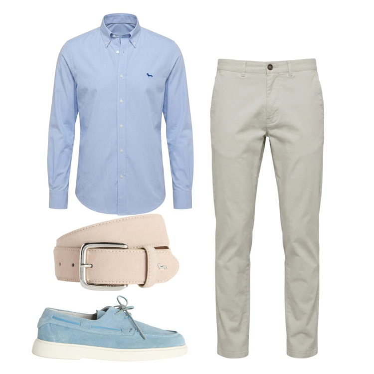 Outfit uomo - Giugno chiaro. Stile Casual per Tutti i giorni. Abbinamento con pantaloni, scarpe stringate, camicie, cinture.